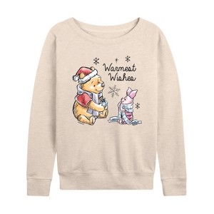 Women's - Winnie the Pooh - Piglet Christmas Warmest Wishes Lightweight French Terry Wide Neck Long Sleeve Shirt - 1 of 4