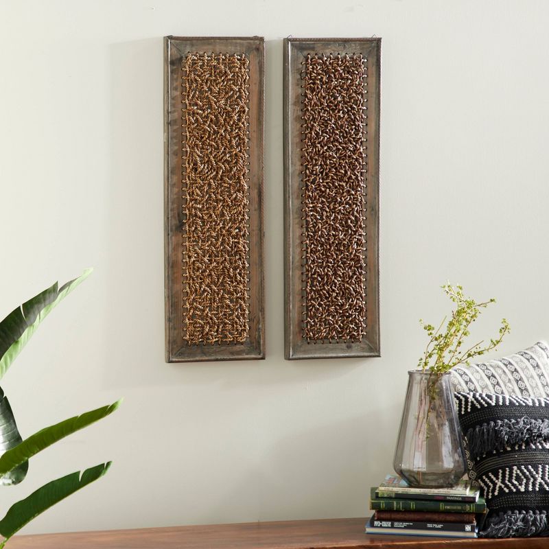 Wood Abstract Woven Seagrass Wall Decor Set of 2 Brown - Olivia &#38; May, 4 of 9