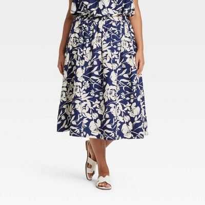 Women's Midi Picnic A-Line Skirt - A New Day™ Navy Floral 4X