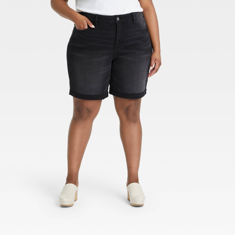 Women's Plus Size High-Rise Jean Shorts - Ava & Viv™ Black Wash 22W