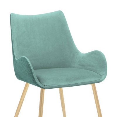 Teal High-Back Upholstered Arm Chair with Gold Metal Legs