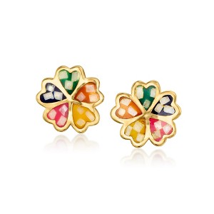 Ross-Simons Carved Moonstone Inlay 4-Leaf Clover Earrings in 18kt Gold Over Sterling - 1 of 3