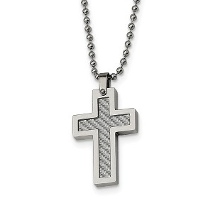 Black Bow Jewelry Stainless Steel and Grey Carbon Fiber Cross Necklace - 1 of 4