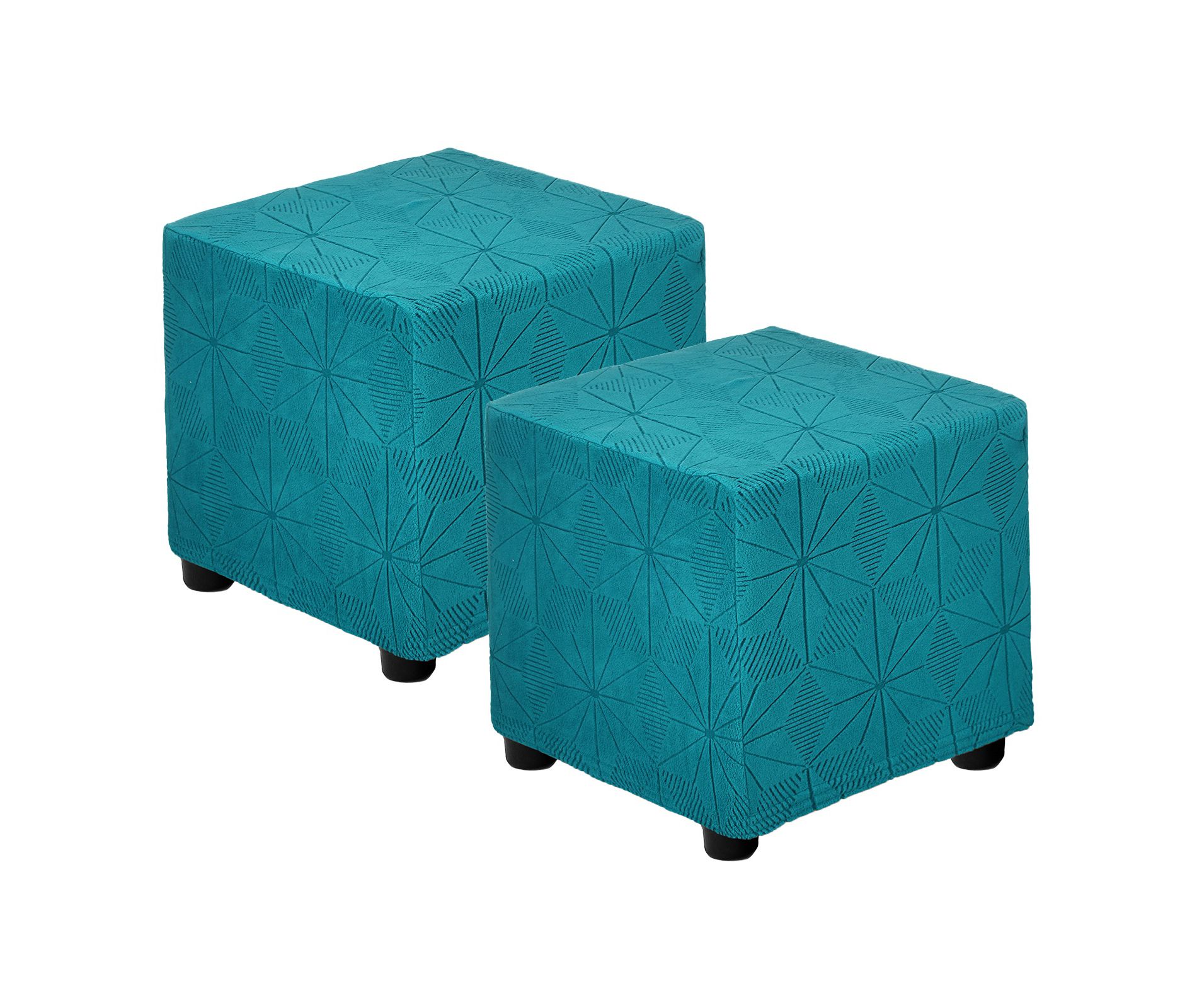 Unique Bargains Jacquard Scratch-Resistant Elastic Square Footrest Slipcovers 2 Pcs Dark Green