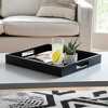 Minimalist Wood Tray with Glass Surface and Handles for Centerpiece Decoration - Classic Tray for Trinkets, Jewelries, or Bathroom Vanity - 18" Black - 3 of 4