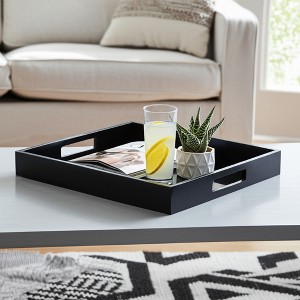 Sagebrook Home 18" Simple Black Serving Tray - Contemporary Decorative Wood and Glass Serving Tray for Home or Office Decor Hosting - 1 of 4