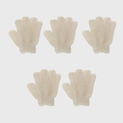 Spa Essentials 5 Pair Exfoliating Bath Gloves - Gentle Dead Skin Removal, Deep Cleaning & Exfoliating Body Scrub Gloves for Shower (Unscented)