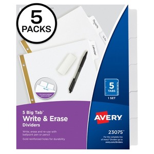 Avery Big Tab Write & Erase Dividers, 5 White Tabs, 5 Sets of 23075 - 1 of 4