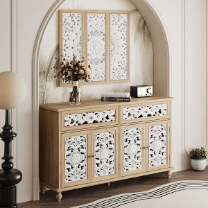Famapy Wood Bookshelf Bookcase Carved Sideboard Display Cabinet with White Cutout Doors & Matching Wall Panel Entryway Storage Console Dresser - 1 of 4