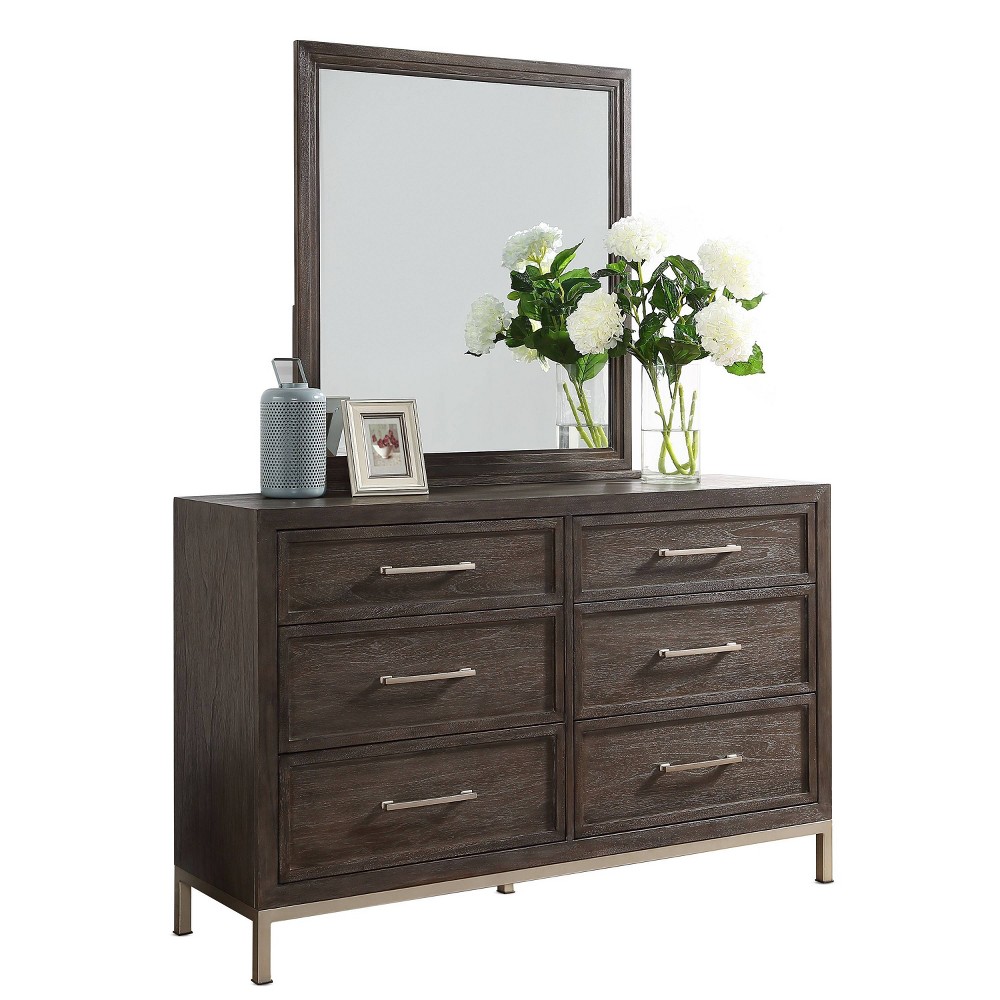 Photos - Dresser / Chests of Drawers Broomfield 6 Drawer Dresser and Mirror Walnut - Steve Silver Co.