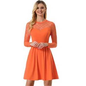 Allegra K Women's Heart Mesh Sheer Long Sleeve Gothic Cocktail Skater Party Dress - 1 of 4