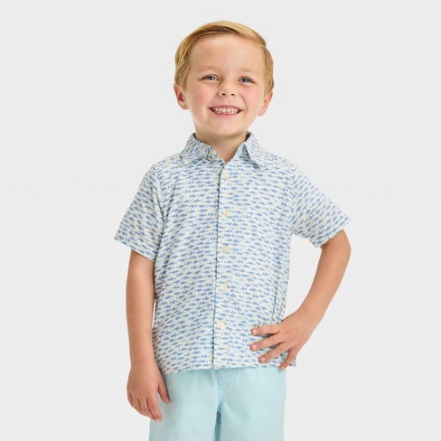 OshKosh B'gosh Toddler Boys' Fish Woven Short Sleeve Button-Down Shirt -  White 3T 1 ct