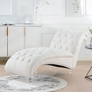 Okak Luxurious Tufted Armless Chaise Lounge Chair with Nailhead Design,Comfy PU/Fabric Upholstered Accent Chair for Living Room,Office - 1 of 4