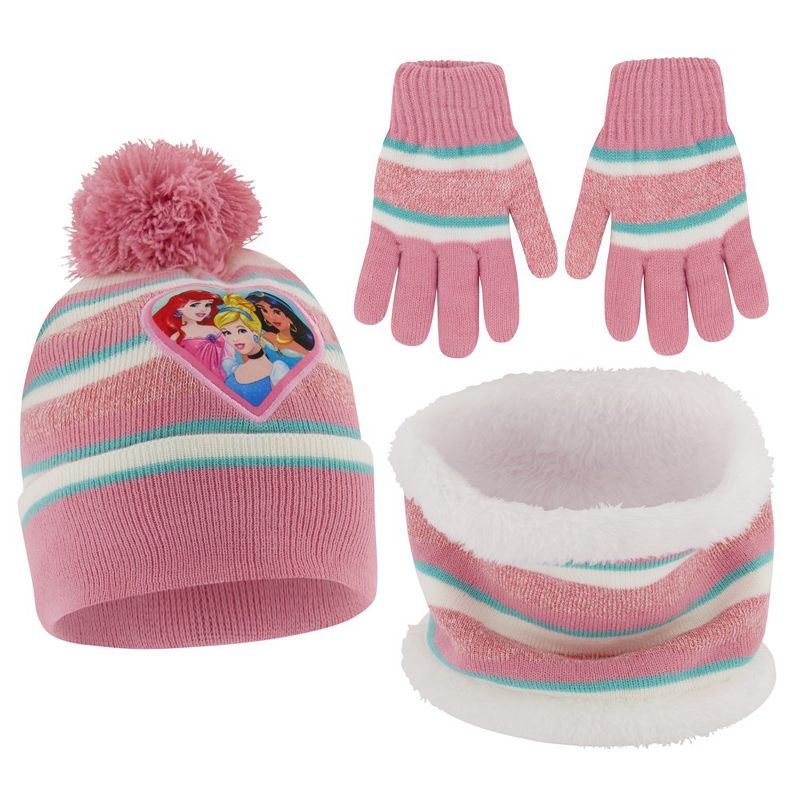 Princess Winter Hat, Scarf, & Mittens Set, Kids Ages 2-7 (White/Pink), 1 of 3
