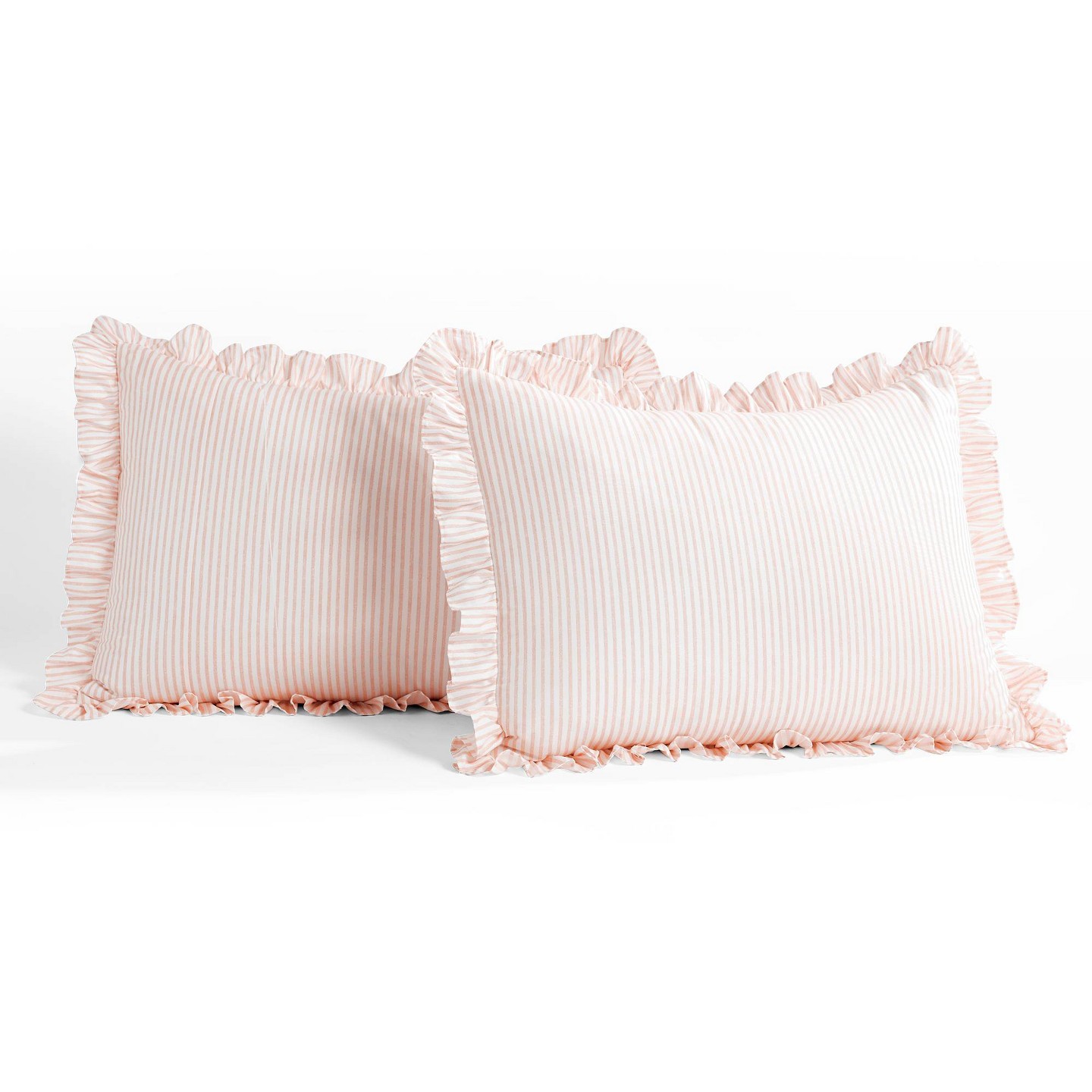 Комплект с покрывалом Lush Decor Queen 3pc Ticking Stripe Bedspread Set Blush - Lush Décor: Lightweight Shabby Chic Bedding with Ruffles, Includes 2 Shams, цвет: Полосатый — фото 4