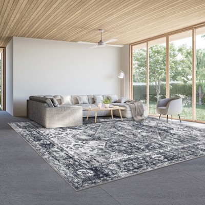 Boho Vintage Floral Faux Wool Area Rug Elegant Distressed Floor Mat for Living Room Bedroom Kitchen Living Room Dining Area Laundry Room and Entrance