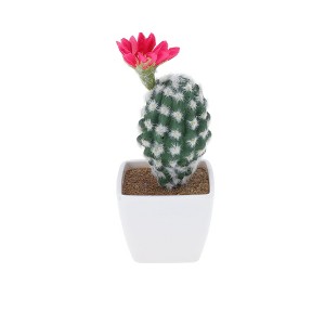 Unique Bargains Artificial Plants Flowering Cactus in Pot Plastic 3.03"x3.03"x7.87" 1 Pcs - 1 of 4