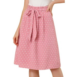 Allegra K Women's Printed Belted Elastic High Waist Vintage A-Line Midi Skirt - 1 of 4