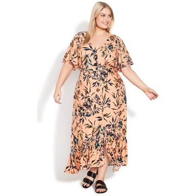 Evans | Women's Plus Size Sasha Flutter Sleeve Maxi Dress - Peach - 18w ...