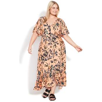 Women's Plus Size Sasha Flutter Sleeve Maxi Dress - peach  | EVANS