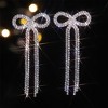 Women Bridal Silver Bow Rhinestone Earrings Dangling for Women Chandelier Statement Tassel Earrings Sparkly Drop Crystal Earrings Halloween - 4 of 4