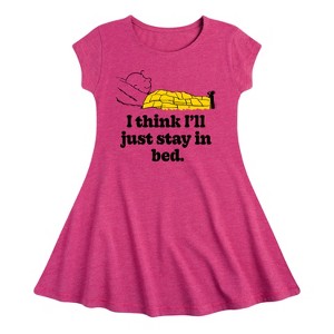 Girls' - Peanuts - I Think Ill Stay In Bed Fit & Flair Cap Sleeve Dress - 1 of 3