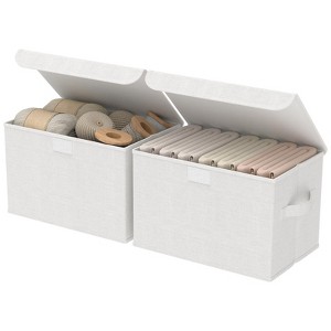 Aoibox Foldable Storage Bin Cube Organizer Basket with Flip-Top Lid 2 Handles Decorative Boxes for Shelves White 2 Pack - 1 of 4