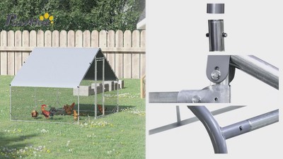Large Silver Metal Chicken Coop with UV-Resistant Cover