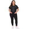 Agnes Orinda Women's Plus Size Crew Neck Short Sleeve Button Down Denim Cropped Jean Jackets - 3 of 4
