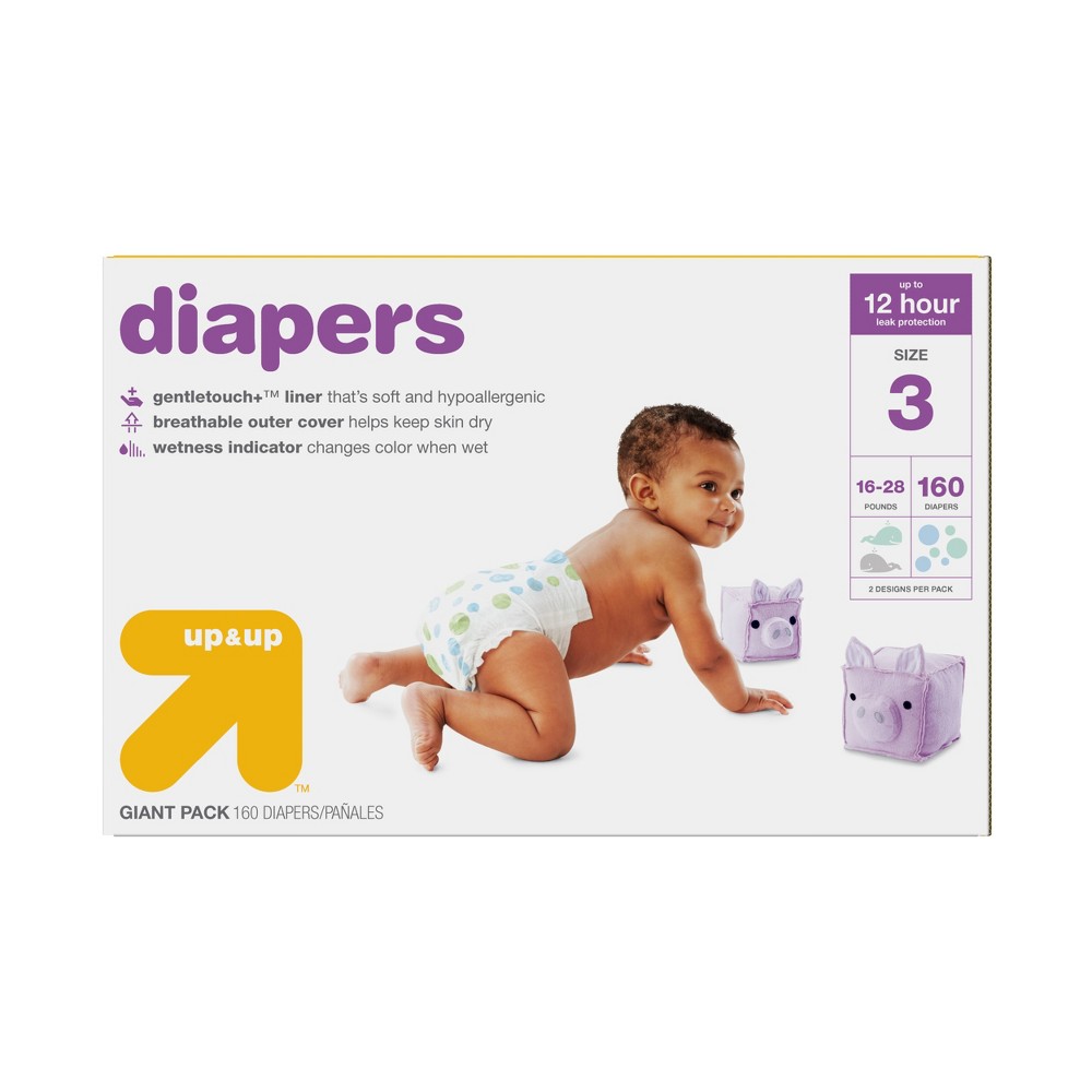 Diapers Giant Pack Size 3 - 160ct - Up&Up , Size: Size 3 (160 Count), White