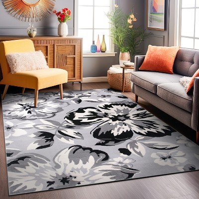 Gray Floral Synthetic 8' x 10' Area Rug