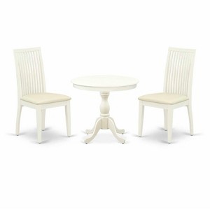 3-Piece Linen White Finish Solid Wood Top - Dining Room Set - Seats 4 - 1 of 4