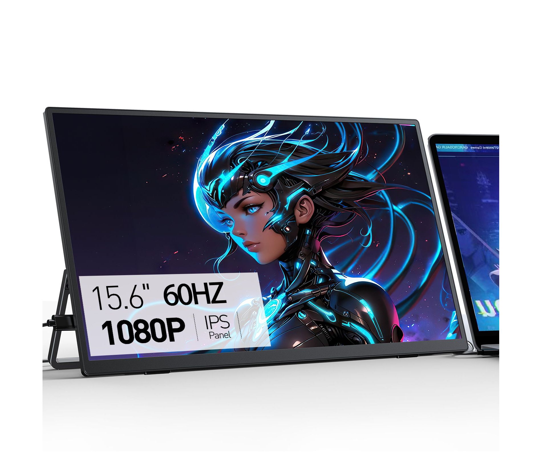 Portable Monitor 15.6'' FHD 1080P - Ultra-Slim Portable Laptop Monitor with Kickstand - IPS Display for PC, MAC, Phone, Xbox, PS5 - USB C & HDMI