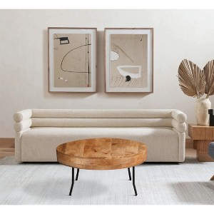Royal Hampton Coffee Table Handcrafted Mango Wood Round Top Black Metal Angled Legs, 32 Inch - - 1 of 4