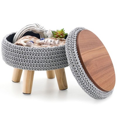 SEVOBAL Ottomans and Benches Round Ottoman with Storage Cotton Knitted Shoe Changing Footrest Stool for Living Room, Grey, 46.50"*34.00"*18.00"