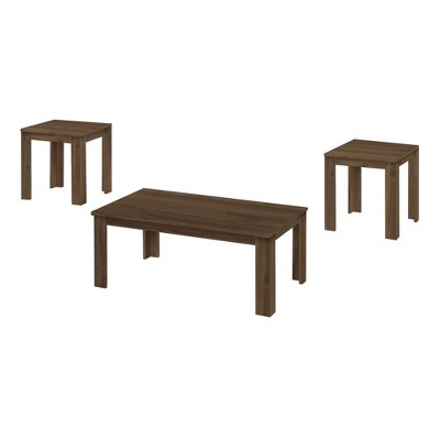 Monarch Specialties Table Set 3Pcs Set Coffee End Side Accent Living Room Laminate Walnut Transitional