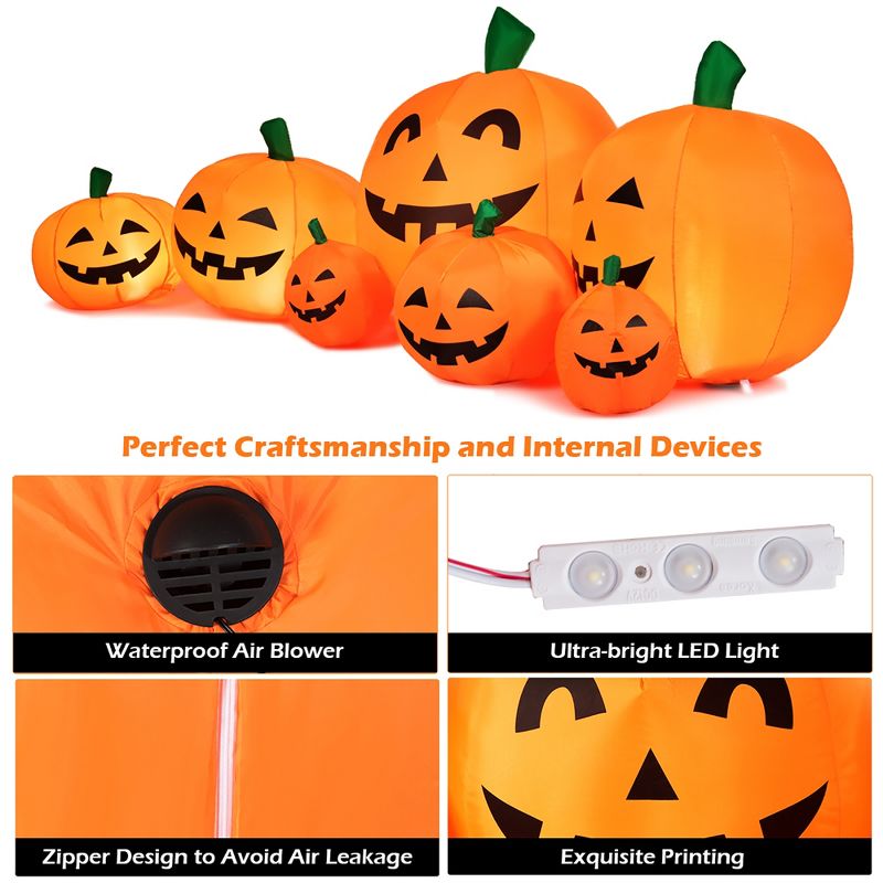 Costway 7.5' Halloween Inflatable 7 Pumpkins Patch W/LED Light Outdoor Garden Decoration, 4 of 13
