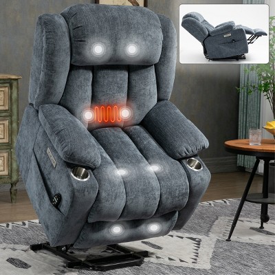 1pc Power Lift Recliner Chair, Chenille Fabric with Massage & Heat, USB Ports & Cup Holders for Elderly Support - Coolbibila