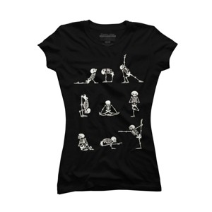 Junior's Design By Humans Skeleton Yoga By huebucket T-Shirt - 1 of 3