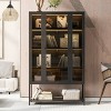 LED Display Cabinet with Glass Doors, Steel Curio Cabinet Storage Cabinet with Adjustable Shelves Accent Cabinet Pantry Organizer, Black-ModernLuxe - 2 of 4