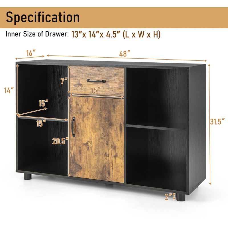 Costway Farmhouse Buffet Sideboard Coffee Bar File Cabinet Console Table with Drawer Cubby, 3 of 11