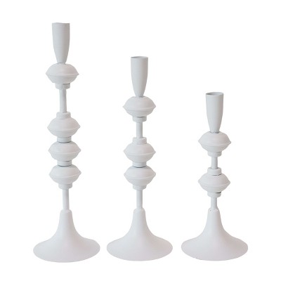VIP Metal 14.96 in. White Taper Candle Holder Set of 3