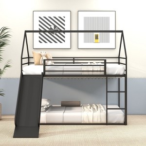 NicBex Twin Over Twin Bunk Bed,House Bed with Ladder and Slider,Metal Bunk Bed Frame for Dormitory and Bedroom,No Box Spring Needed - 1 of 4