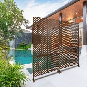 CAVINAS Patio Decorative Screen Metal Fence Privacy Screen with Stripe Pattern for Outside and Garden, 76" H×48" W - 1 of 4