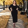 Women's Plus Size Ribbed Side Slit Crew Neck Long Sleeve Casual Slim Fit Bodycon Dresses - Agnes Orinda - 3 of 4