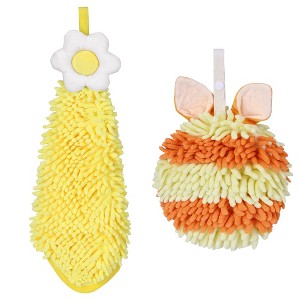 REGALWOVEN 2 Packs Soft Absorbent Flower and Rabbit Shape Decorative Chenille Hand Towel for Bathroom 6" x 15"/7" x 7" - 1 of 4
