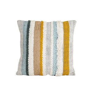 Striped with Fringe Filled Throw Pillow Mustard by Foreside Home & Garden - 1 of 4