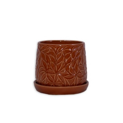 Vynxaria Set of 2 Modern 7" Glossy Red Ceramic Flowerpots for Indoor & Outdoor Use