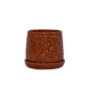 Vynxaria Set of 2 Modern 7" Glossy Red Ceramic Flowerpots for Indoor & Outdoor Use - 1 of 4