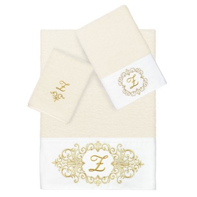 Linum Home Textiles 100% Turkish Cotton MONICA Gold Thread 3PC Embellished Towel Set
